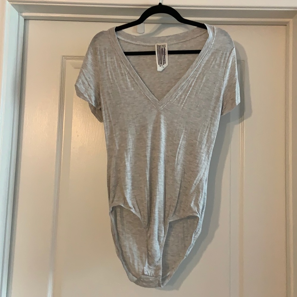 Free People Grey Shortsleeve Bodysuit - L
